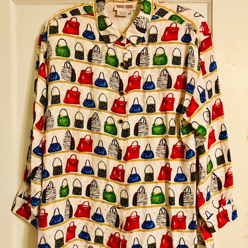 80s Polka dot-embossed 100 % silk blouse.